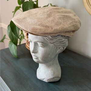 Stetson beige linen flat cap. Irish cap style. Logo on side. Vintage